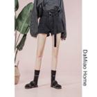 High-waist Rolled Denim Shorts - Belt