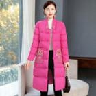 Set: Floral Embroidered Padded Frog-buttoned Coat + Scarf