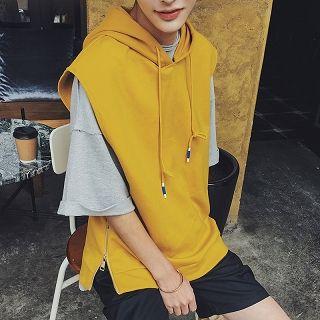 Sleeveless Drawstring Hooded Top