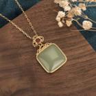 Square Faux Gemstone Pendant Alloy Necklace Cp59 - Gold & Green - One Size
