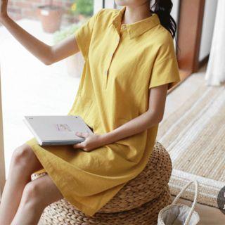 Linen Blend Polo Shirt Dress