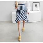 Asymmetric-hem Ruffled Stripe Midi Skirt