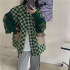 Knit Panel Checkerboard Jacket Green - One Size