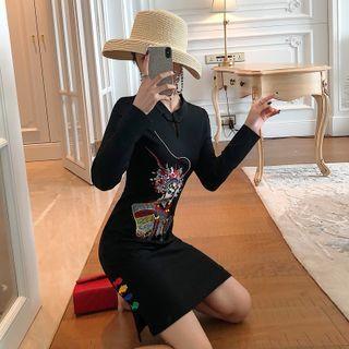 Short-sleeve Chinese Opera Print Qipao