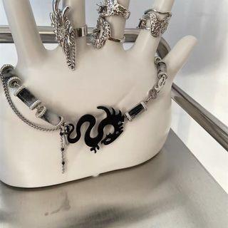 Dragon Agate Alloy Choker Black & Silver - One Size