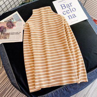 Long-sleeve Striped Mock-neck Top