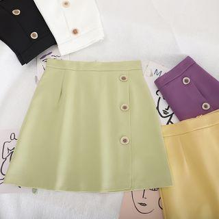 Buttoned Plain Mini Pencil Skirt