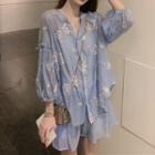 Set: Print Loose-fit Blouse + A-line Skirt