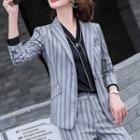 Set: Striped Blazer + Straight-cut Pants + Blouse