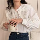 Wide Collar Heart Applique Blouse