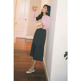 Pleat-hem Dot A-line Midi Skirt