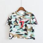 Lettering Camo Short Sleeve Cropped T-shirt