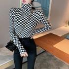 Long-sleeve Turtleneck Checkerboard Fitted Top