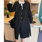 Single-breasted Buttoned Sashed Long Coat Black - One Size