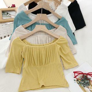 Off Shoulder Frilled Short-sleeve Top