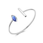 925 Sterling Silver Simple Elegant Fashion Open Bangle With Blue Austrian Element Crystal Silver - One Size