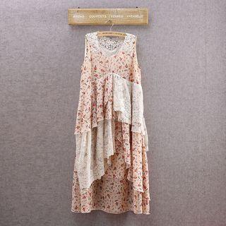 Lace Trim Floral Sleeveless Midi Dress