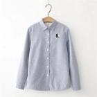 Fleece-lined Rabbit Embroidered Striped Shirt