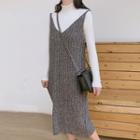Long-sleeve Knit Top / Knit Midi Pinafore Dress