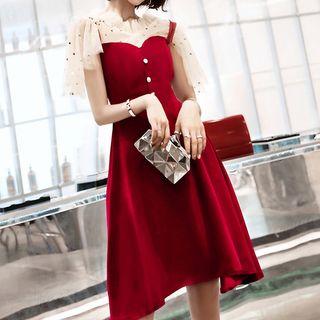 Star Sequin Mesh-sleeve A-line Dress