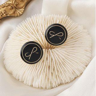 Bow Glaze Disc Earring 1 Pair - Black - One Size