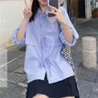 Short-sleeve Collared Bow-front Blouse