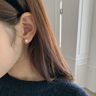 Faux-pearl Ear Stud Set (3 Pcs) Ivory - One Size