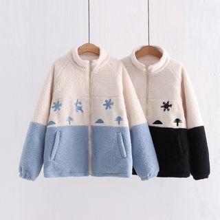 Christmas Embroidered Two-tone Zip Jacket