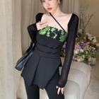 Strapless Floral Embroidered Top / Long-sleeve Shrug
