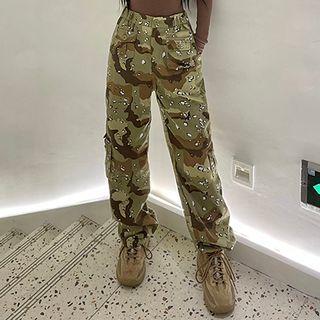 Camo High Waist Straight Leg Cargo Pants