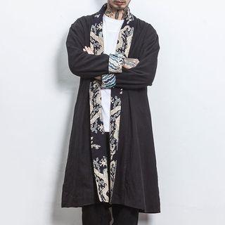Patterned Trim Open Front Coat