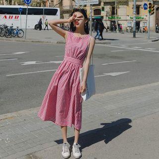 Plaid Sleeveless Tie-back A-line Dress