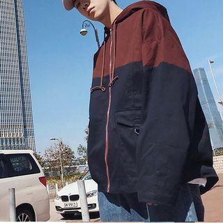 Color-block Drawstring Hooded Jacket