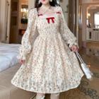 Long-sleeve Square-neck Embroidered Floral Dress