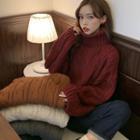 High-neck Plain Oversize Linen Flower Sweater