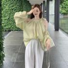 Long-sleeve Cold Shoulder T-shirt / Wide Leg Pants