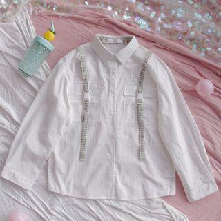 Strappy Flap-pocket Long-sleeve Shirt As Shown In Figure - One Size