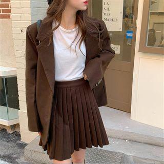 Long-sleeve Blazer + High-waist Pleated Mini Skirt