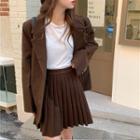 Long-sleeve Blazer + High-waist Pleated Mini Skirt