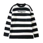 Lettering Striped Cutout Sweater
