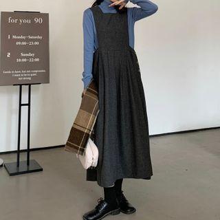 Long-sleeve Turtleneck Top / Sleeveless Plain Midi Dress