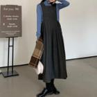 Long-sleeve Turtleneck Top / Sleeveless Plain Midi Dress