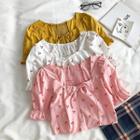 Cherry Printed Square-neck Short-sleeve Blouse