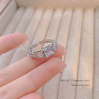 Rhinestone Alloy Open Ring 1pc - J647 - Silver - One Size