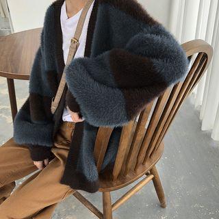 Color Block Furry Knit Jacket