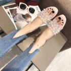 Beaded Clear Strap Sequined Wedge Heel Slippers