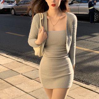 Strapless Mini Sheath Dress / Cardigan