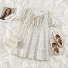 Bow-neck Floral Mini A-line Dress