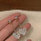 Heart Rhinestone Dangle Earring 1 Pair - Silver Needle Earring - Silver Rhinestone - Gold - One Size