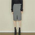 Slit-hem Wool Blend Skirt With Belt